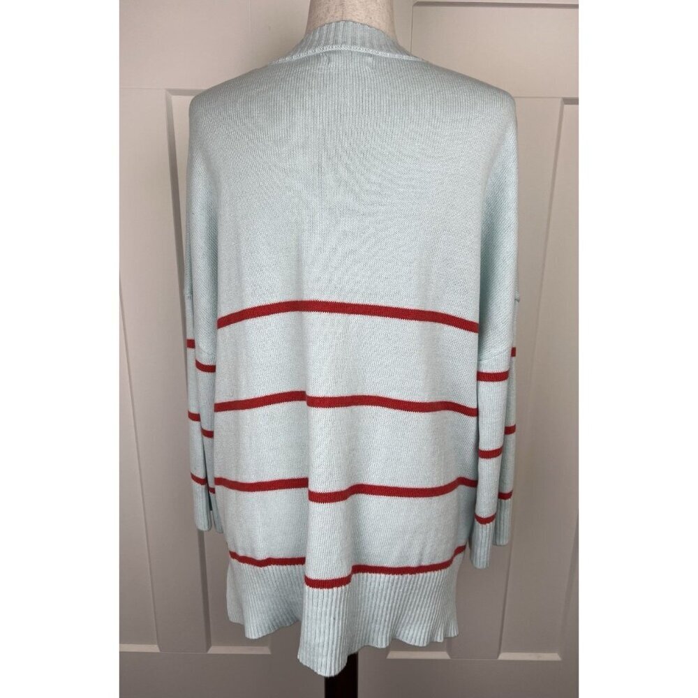 Mersea Oversized V-Neck Sweater Aqua Red Stripe Coastal Knit One Size Tunic - Picture 5 of 9